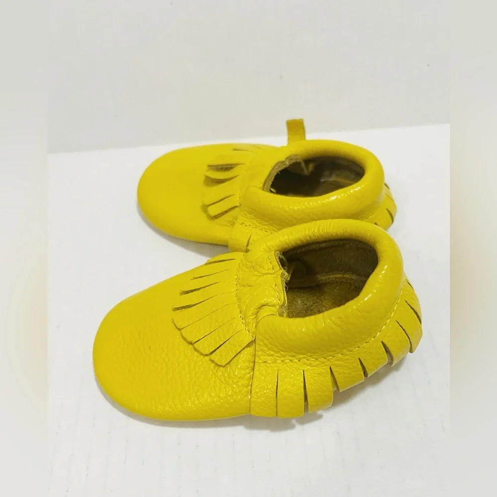 New Baby Moccasins, Yellow 100%Leather Baby Moccasins, Yellow Baby shoes